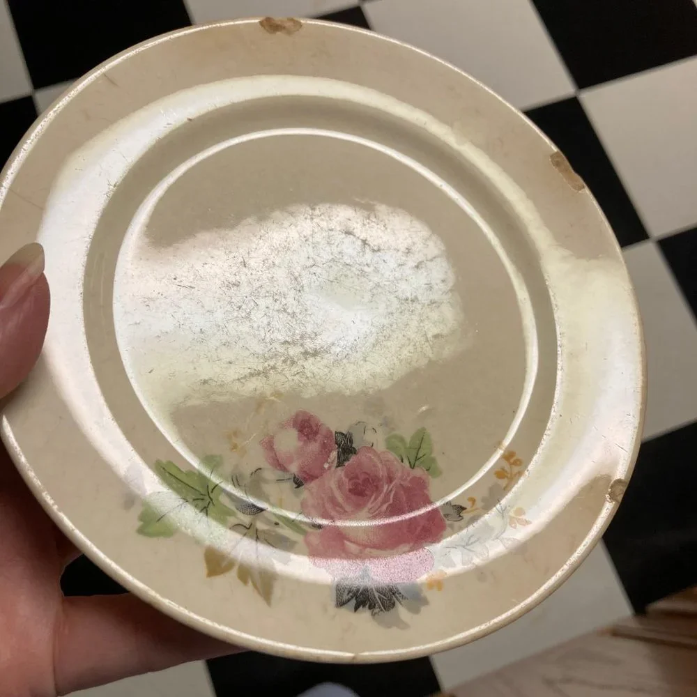 Vintage Salad Plates (2) 6 Inches with Pink & Blue Flowers / Roses
